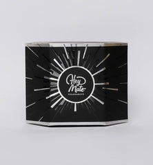 black and silver box with 'HeyMate Fragrances' logo on a white background