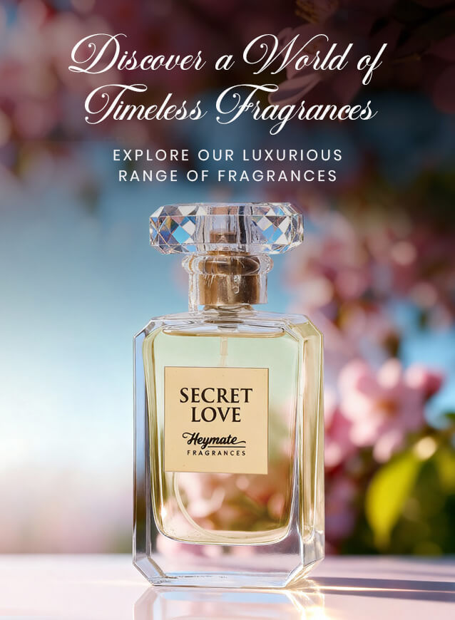 Perfume bottle labeled 'Secret Love' with floral background